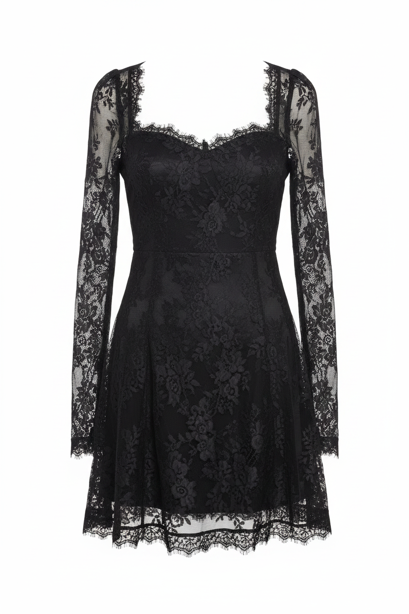 Black Floral Lace Mini Dress