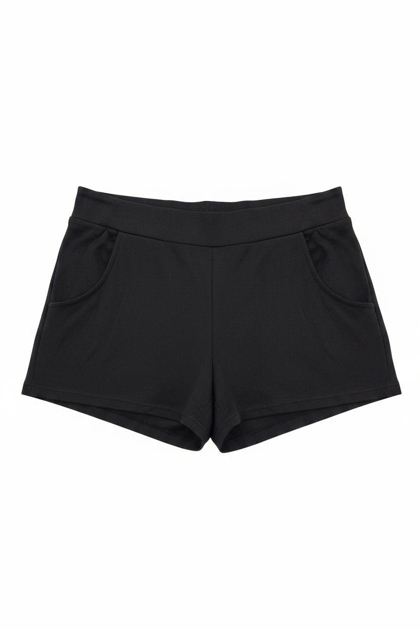 High-Waist Black Textured Shorts