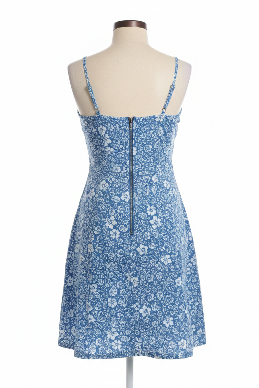 Blue Hibiscus Floral Print Mini Dress