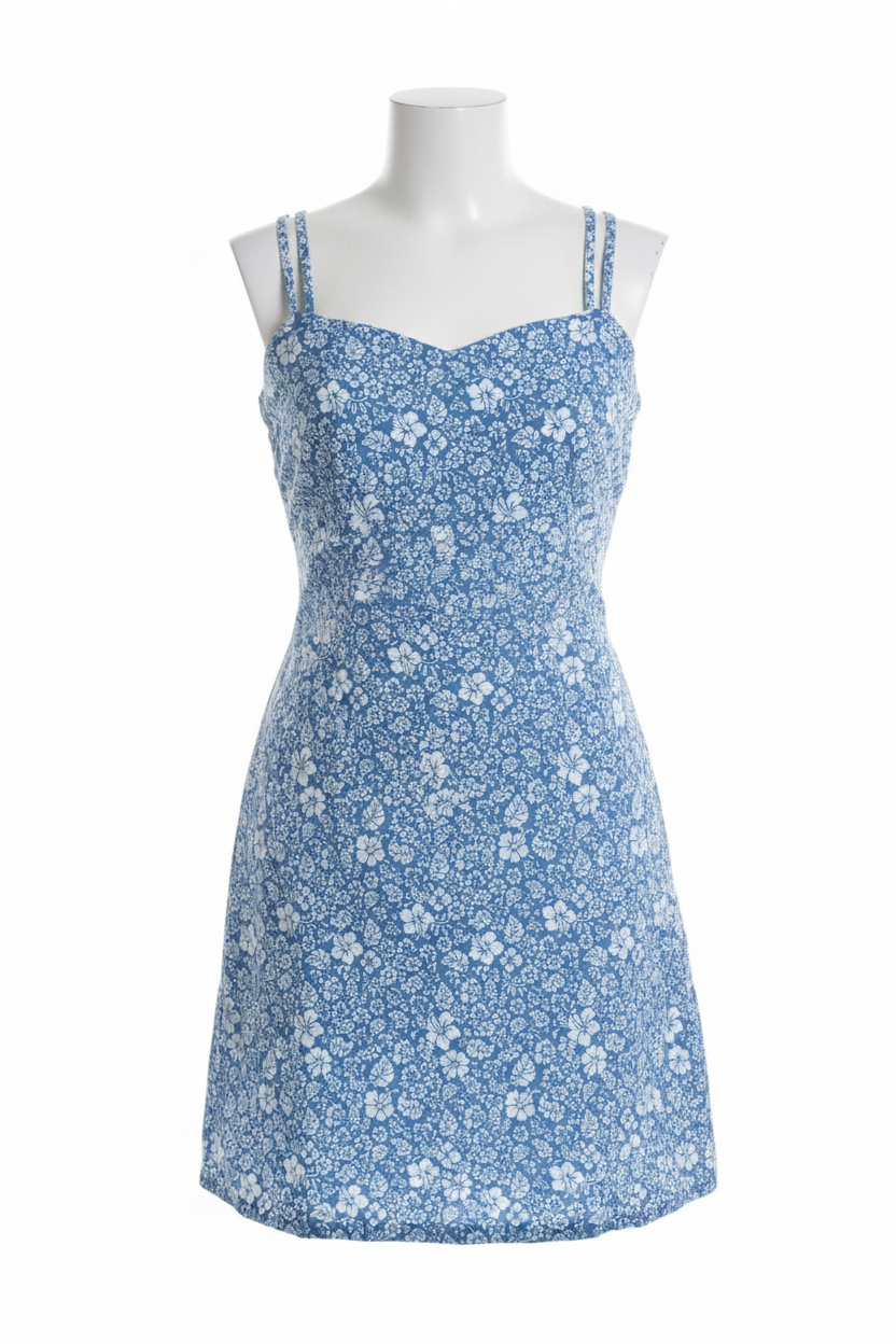 Blue Hibiscus Floral Print Mini Dress