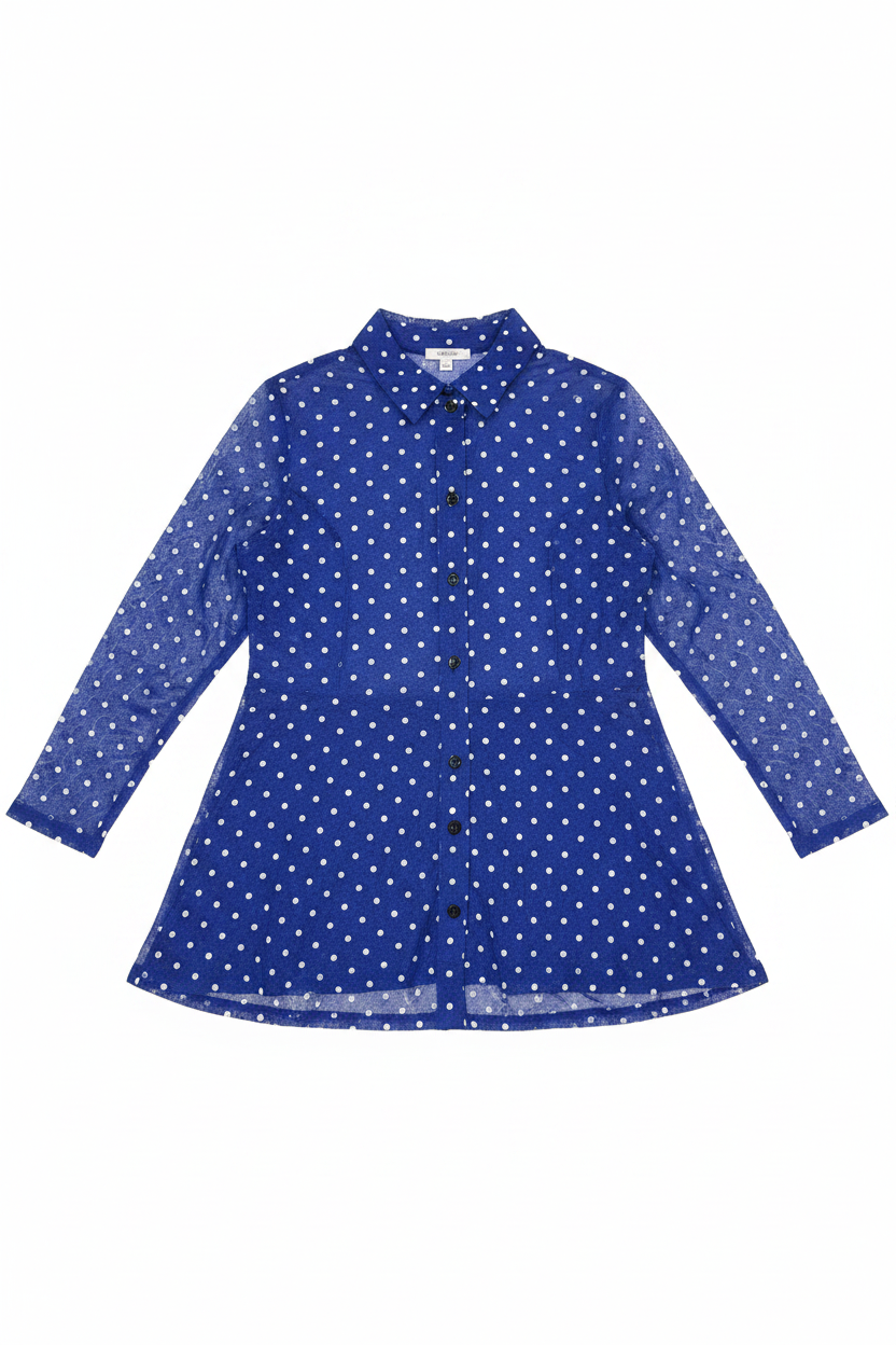Royal Blue Polka Dot Sheer Net Shirt