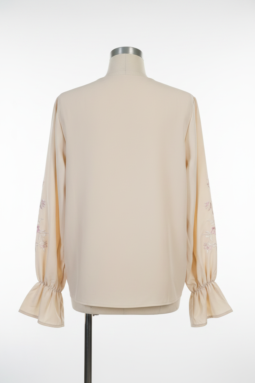 Cream Lace Ruffle Front Women's Top