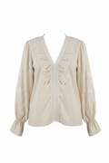 Cream Lace Ruffle Front Women's Top