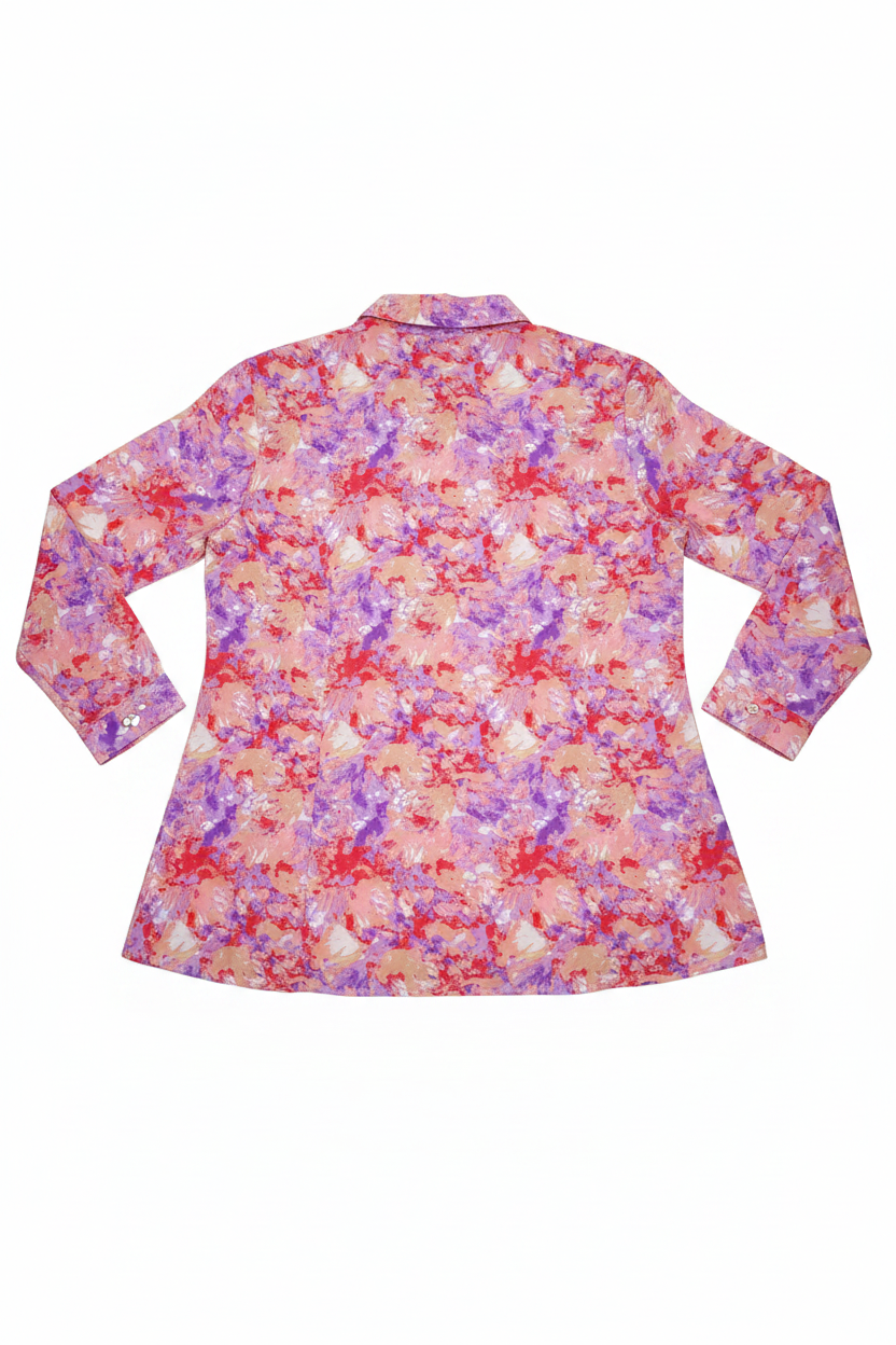 Purple & Red Abstract Floral Print Women's Top
