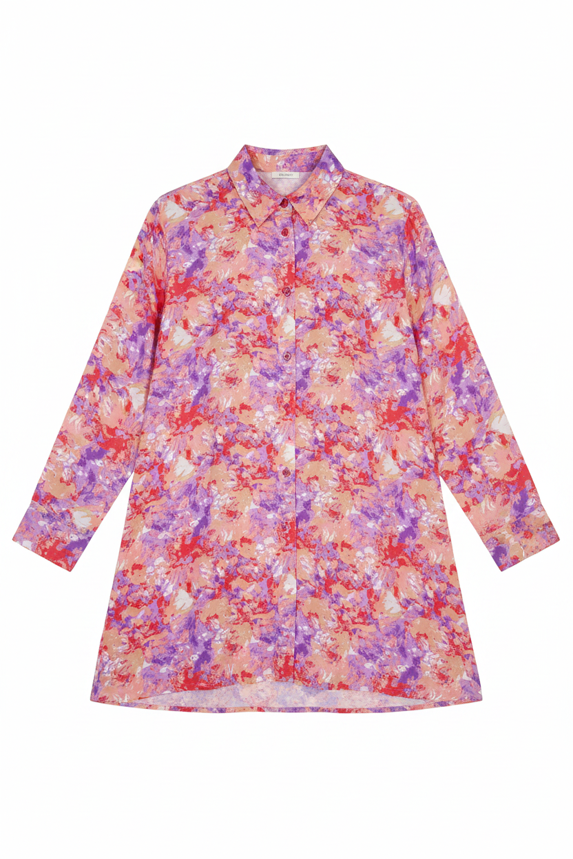 Purple & Red Abstract Floral Print Women's Top