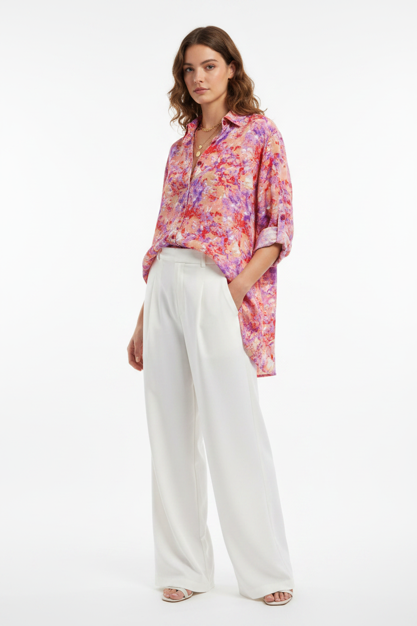 Purple & Red Abstract Floral Print Women's Top