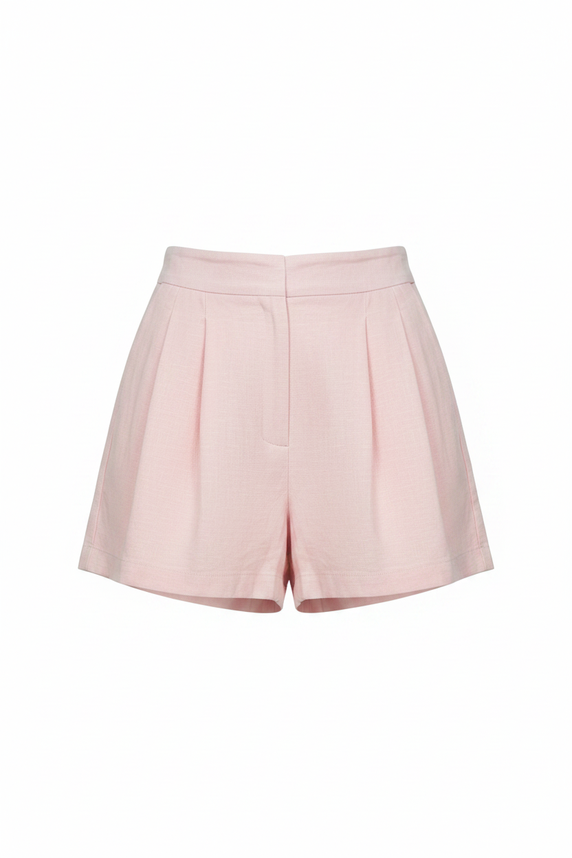 High-Waist Pink Pleated Shorts