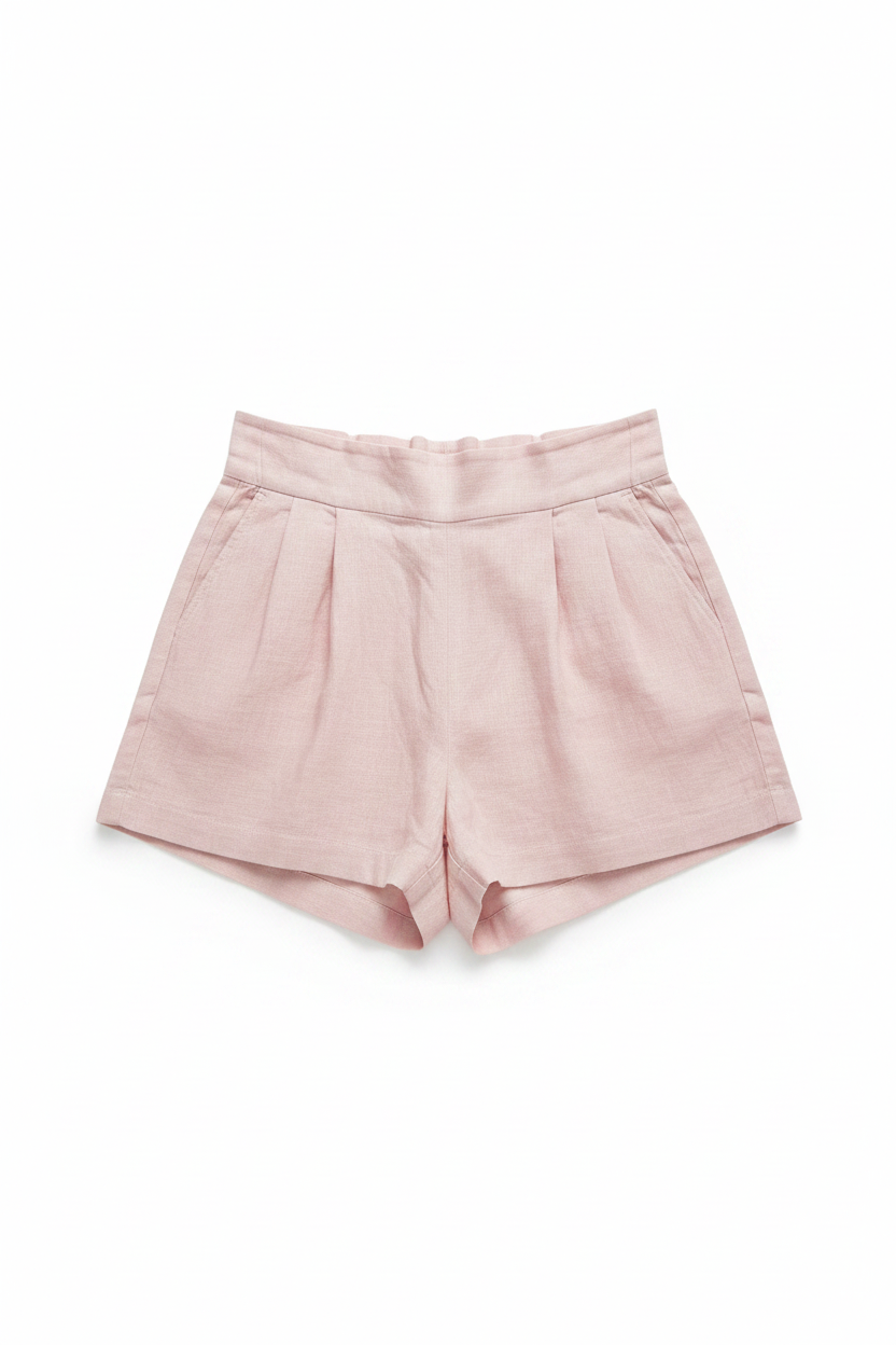 High-Waist Pink Pleated Shorts