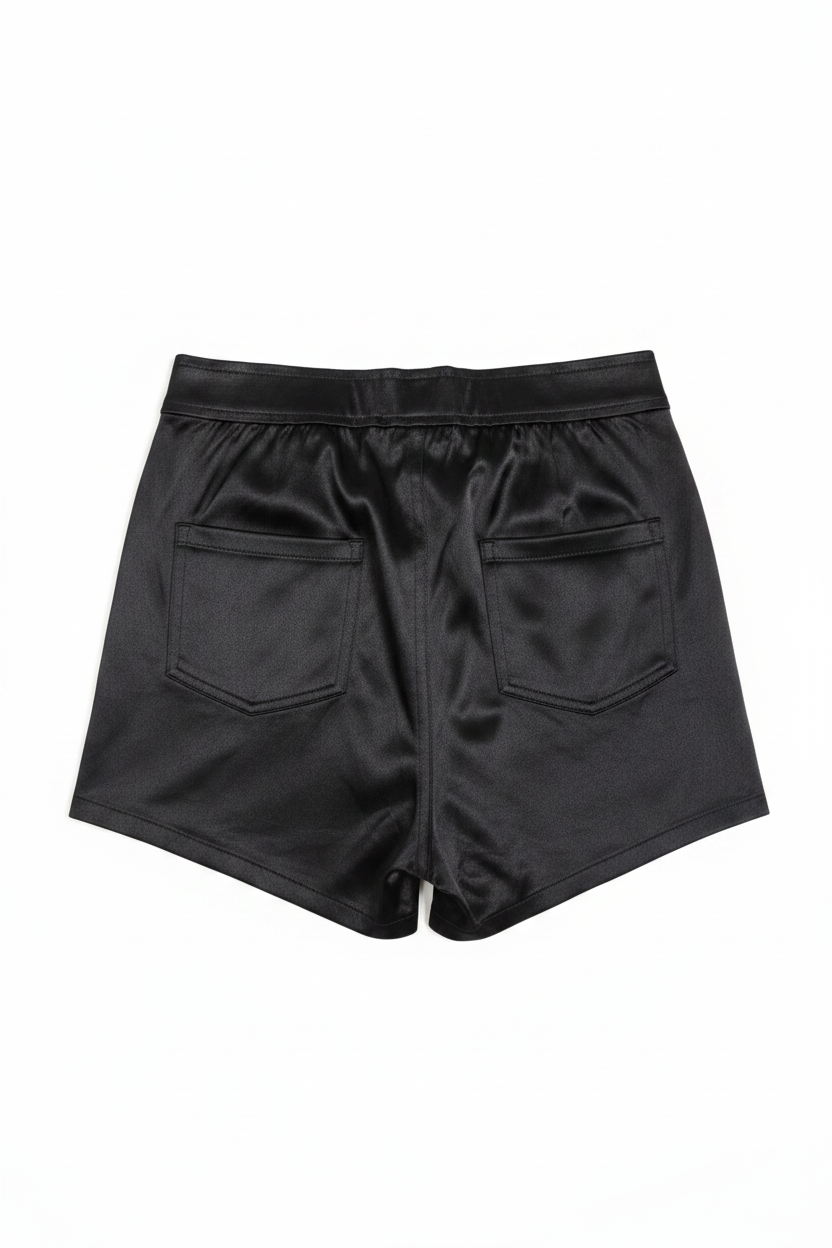 High-Waist Black Satin Shorts