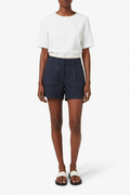 Navy Blue Linen Shorts with Contrast Waistband