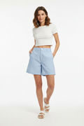 Light Blue Pinstripe Shorts with Back Flap