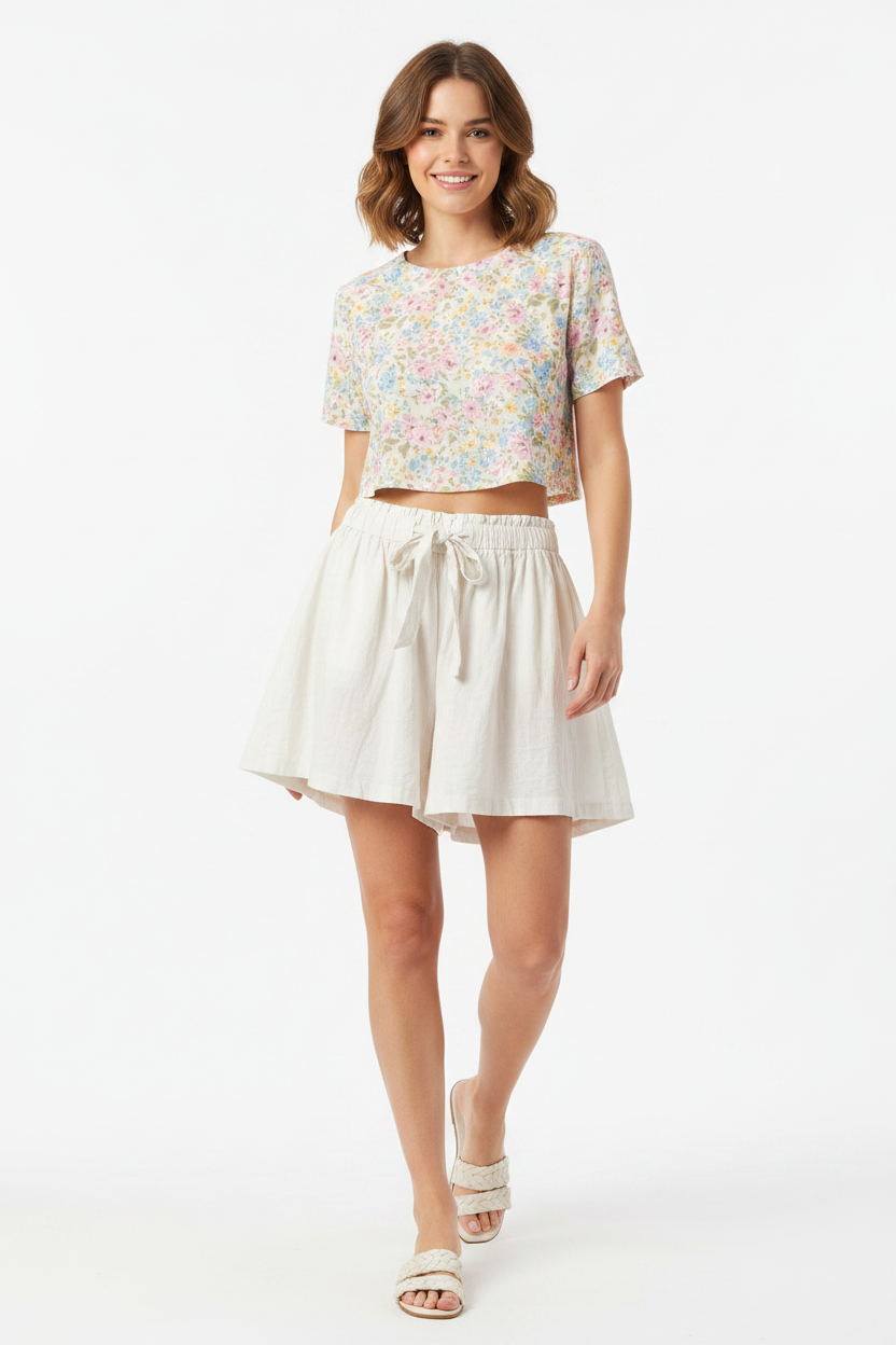 White Flowy Smocked Shorts