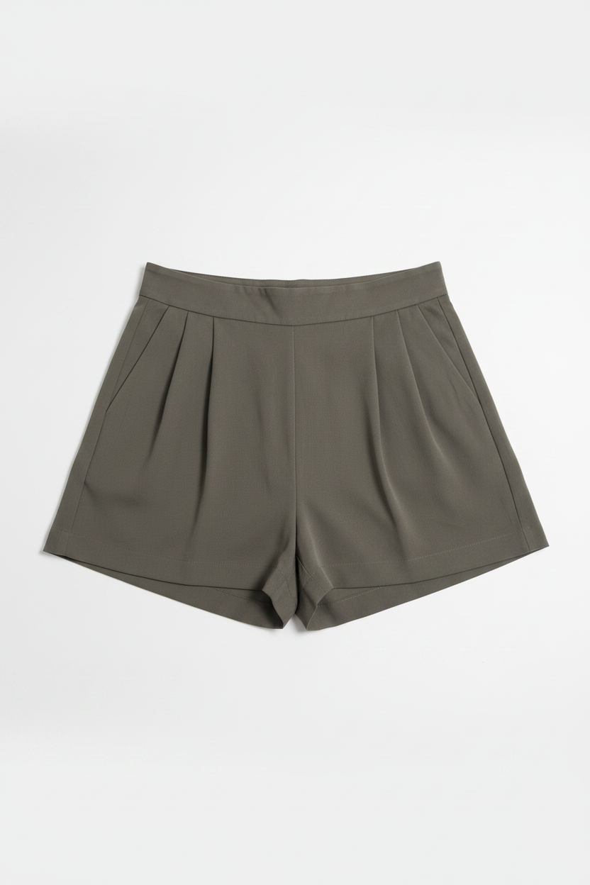 High-Waist Olive Pleated Shorts
