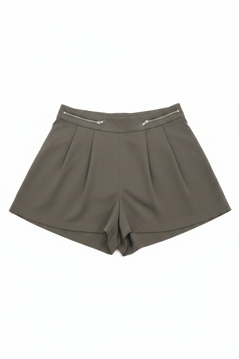 High-Waist Olive Pleated Shorts