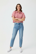 Red Gingham "Choose Happiness" Puff Sleeve Women's Shirt