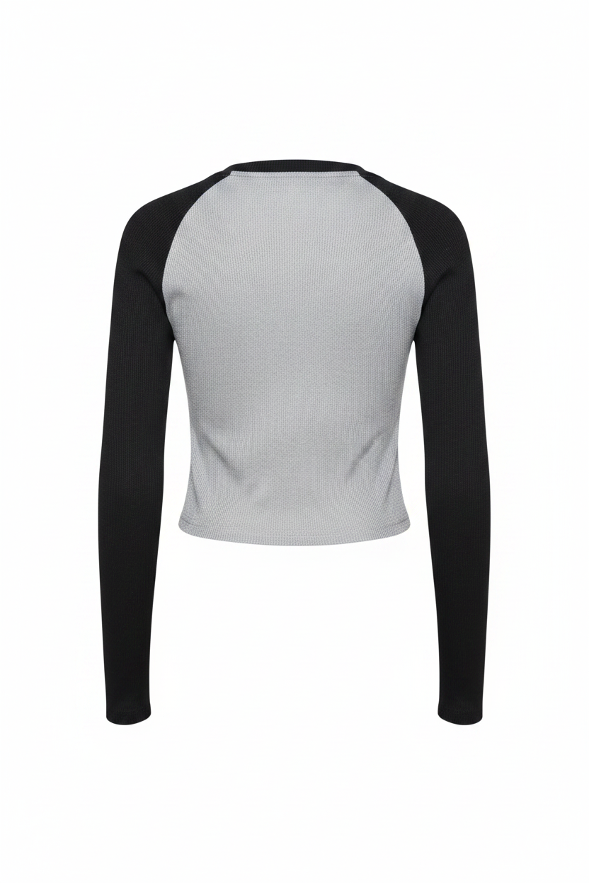 Grey Shimmer Raglan "Secondo" Embroidered Women's Crop Top