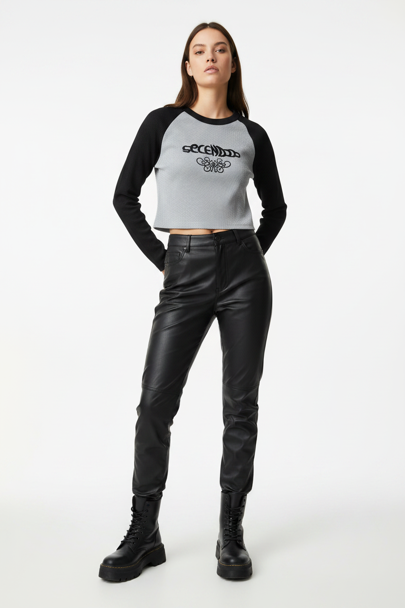 Grey Shimmer Raglan "Secondo" Embroidered Women's Crop Top