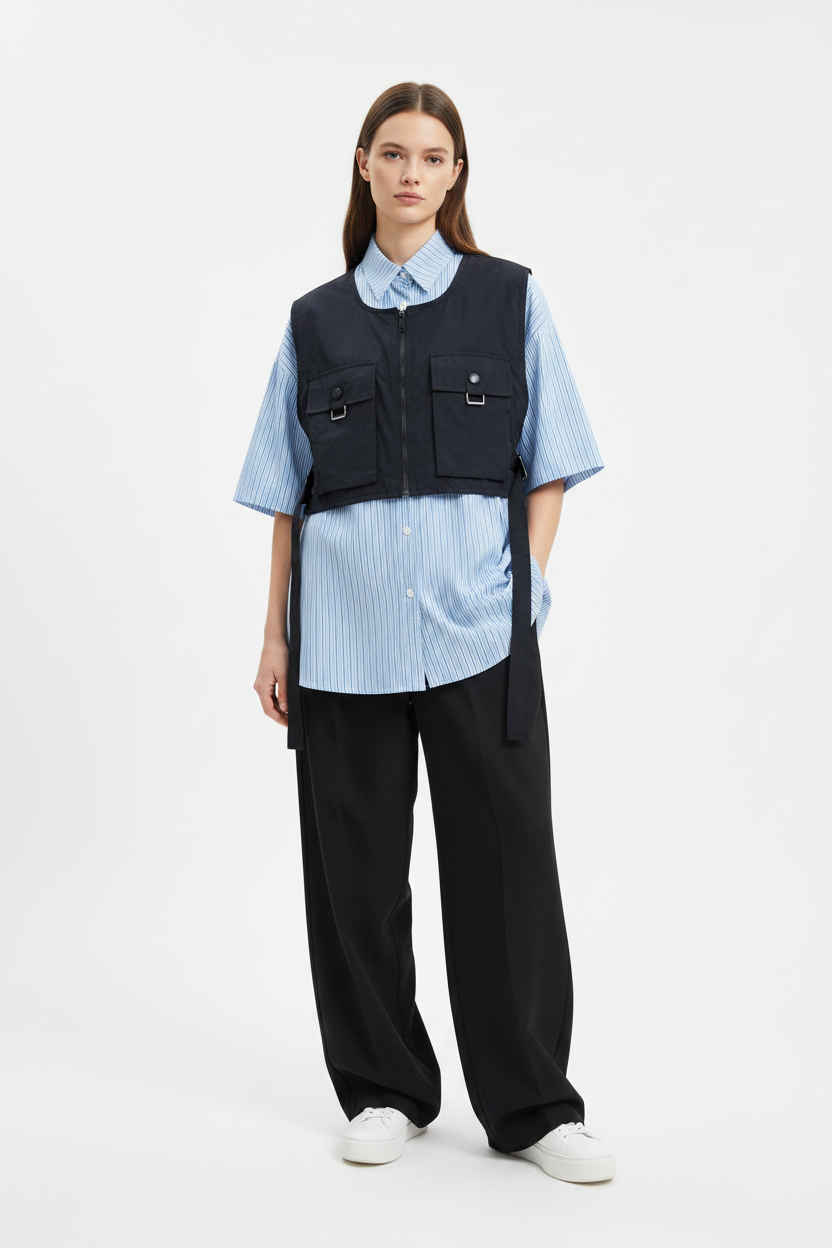 Soulroaring Blue Stripe Tactical Bib Women's Shirt