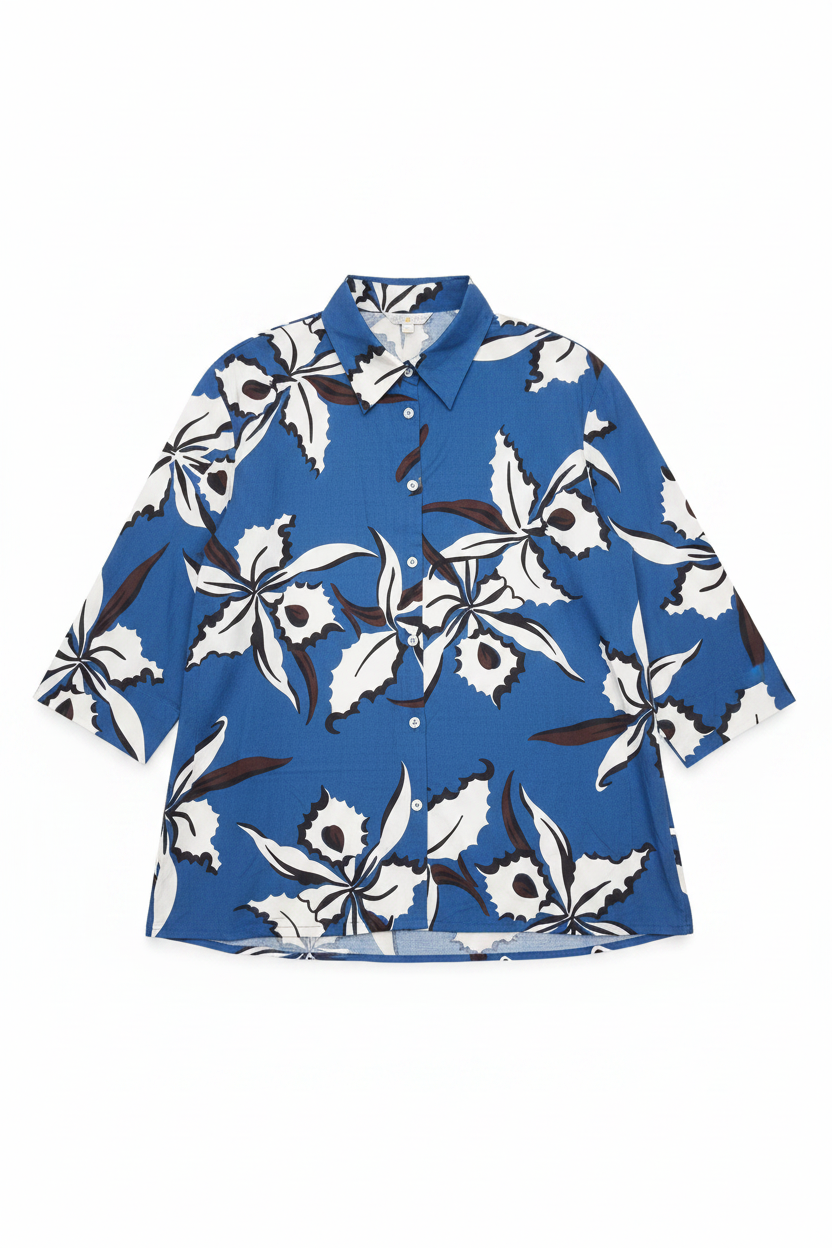Royal Blue Tropical Floral Print Women's Shirt