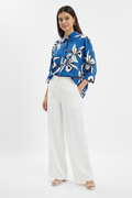 Royal Blue Tropical Floral Print Women's Shirt