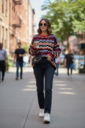 Multicolor Zigzag Wave Knit Sweater XXXL