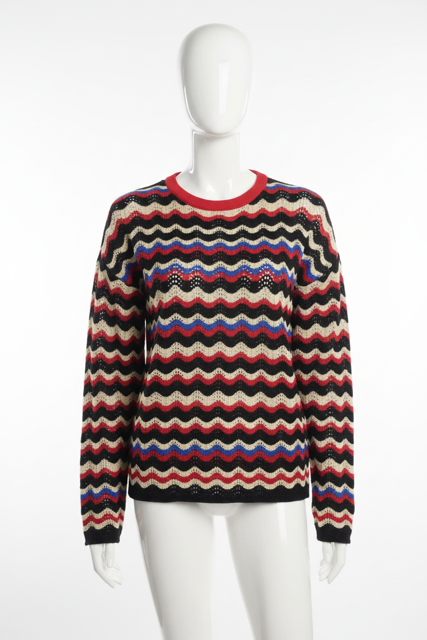 Multicolor Zigzag Wave Knit Sweater XXXL